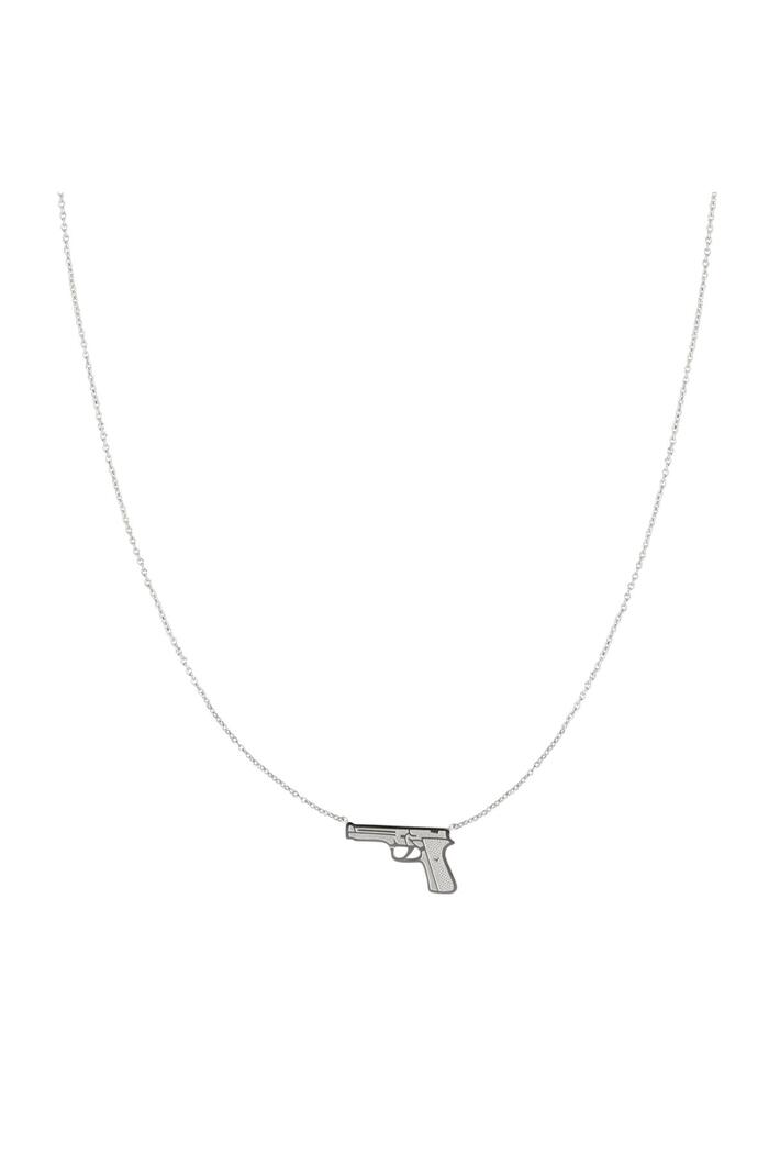 Halskette mit Anhänger in Pistolenform aus Edelstahl – Silber 